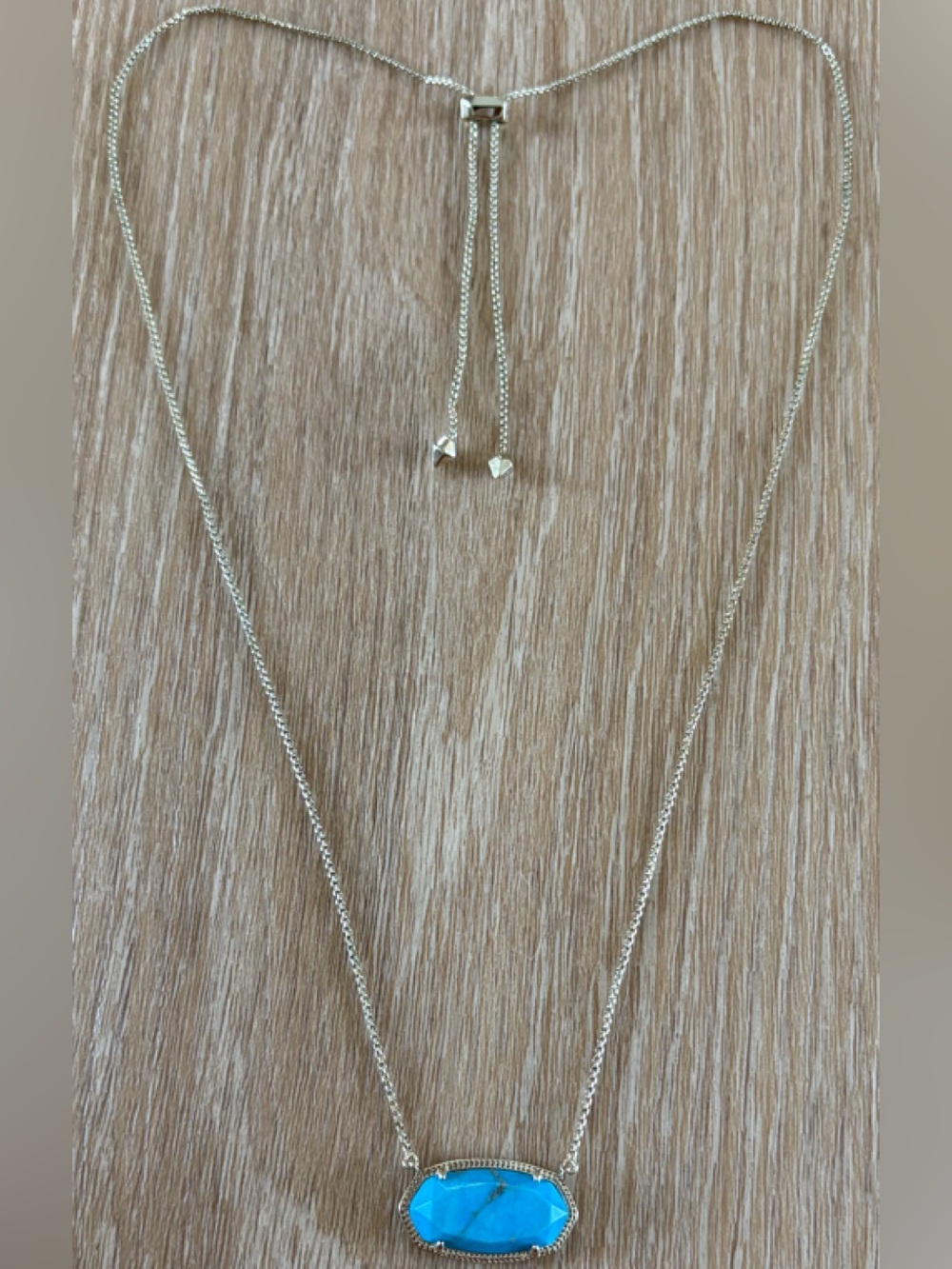 KENDRA SCOTT GOLD W/ TURQUOISE - ELISA Pendant - ADJUSTABLE SLIDER NECKLACE - Picture 2 of 5